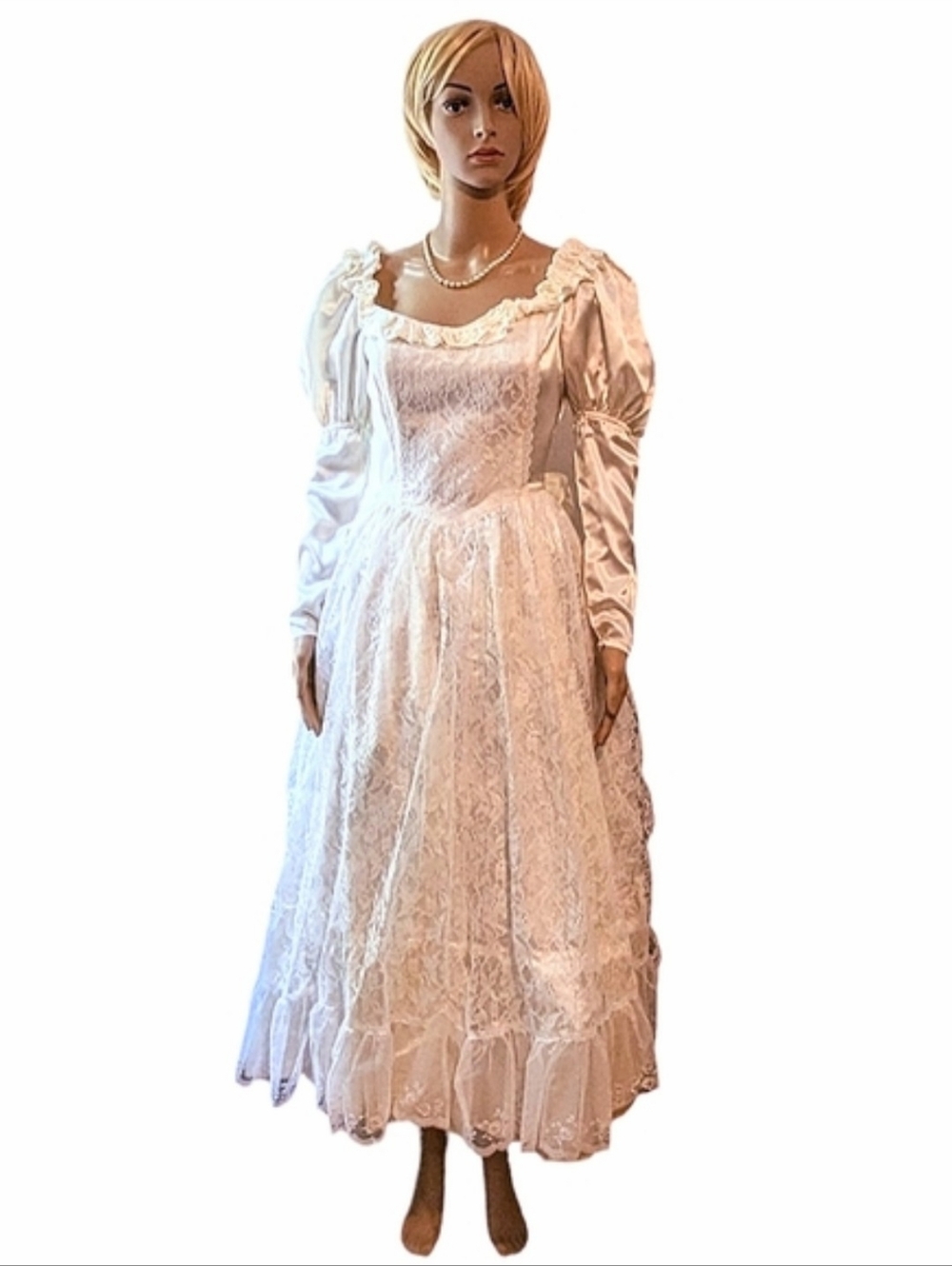 Vintage 70s Laura Ashley Wedding Dress Heirloom Boho Prairie Lace Satin 2/4